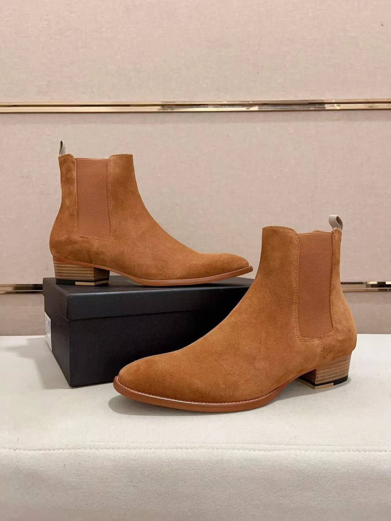Suede Boots Women Ankle Luxury Designer Leather Low Block Heel Pointed Toe Fashion Classic Winter Black Brown Dress Casual Riding Walking Soft Beige