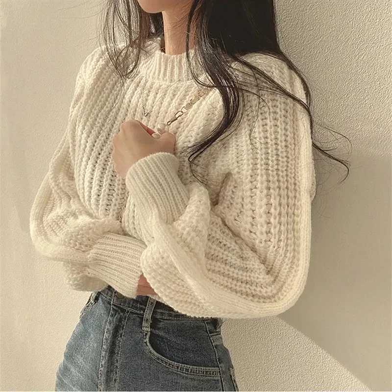 Women's Sweaters Loose Vintage Harajuku Lantern Long Sleeve Women Sweater Korean Autumn Winter Knitwear Soft Warm Tops Chic Solid Femme Sweater