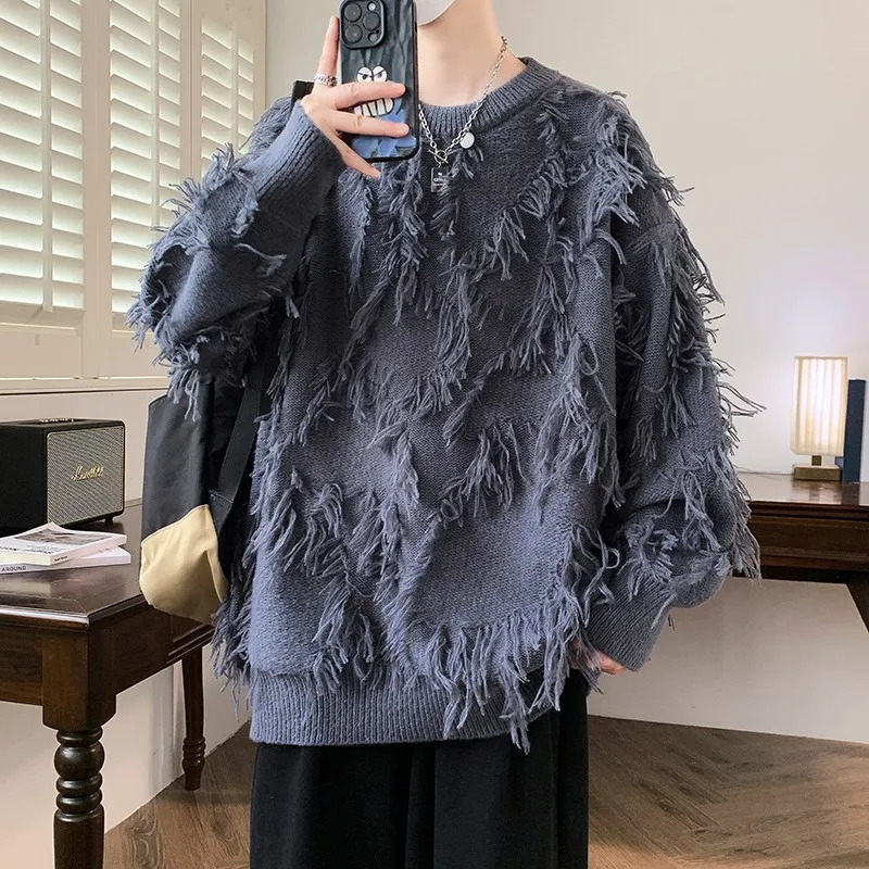 Korean K-POP High Street Sweater Thorn Style Solid Color Knitted Pullover Fashion Autumn/winter Warm Men's Top Hip Hop Clothing 260921