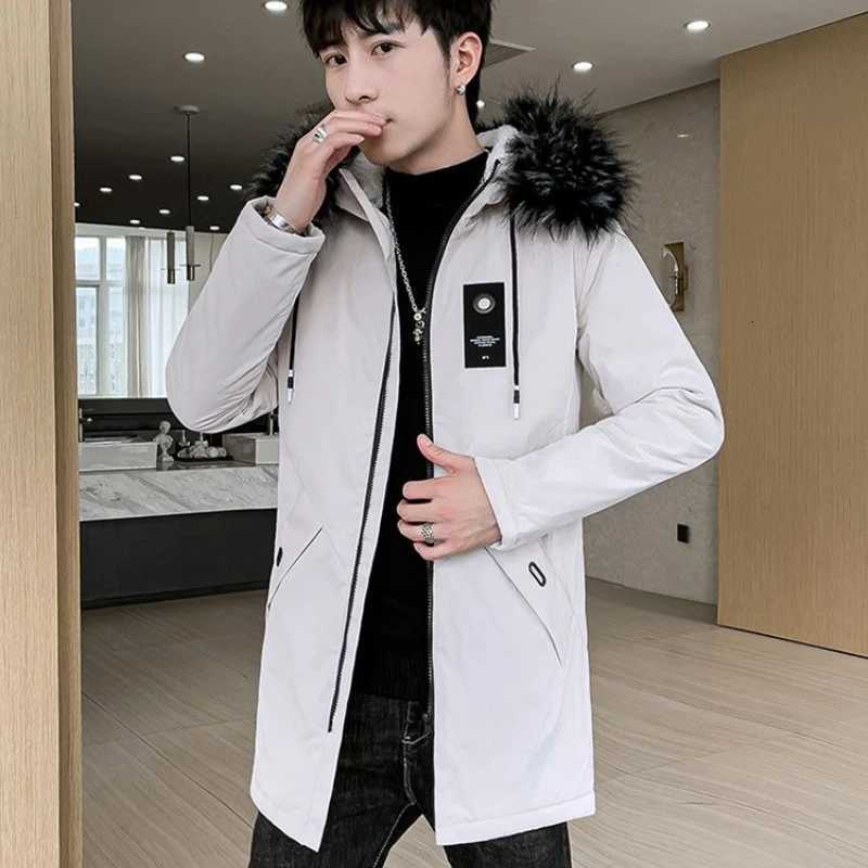 Down Parkas Korean Men's Men's Parka Coat Lightweight Winter Jacket with Fur Trim Waterproof Trench Coat Hybrid for Urban Outdoor Activiti