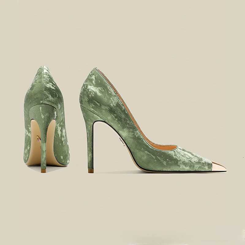 Shoes Chinese Style High Dress H 2024 New Fi Trend Stiletto Pointed Green with Chegsam Wen's Singles J260922