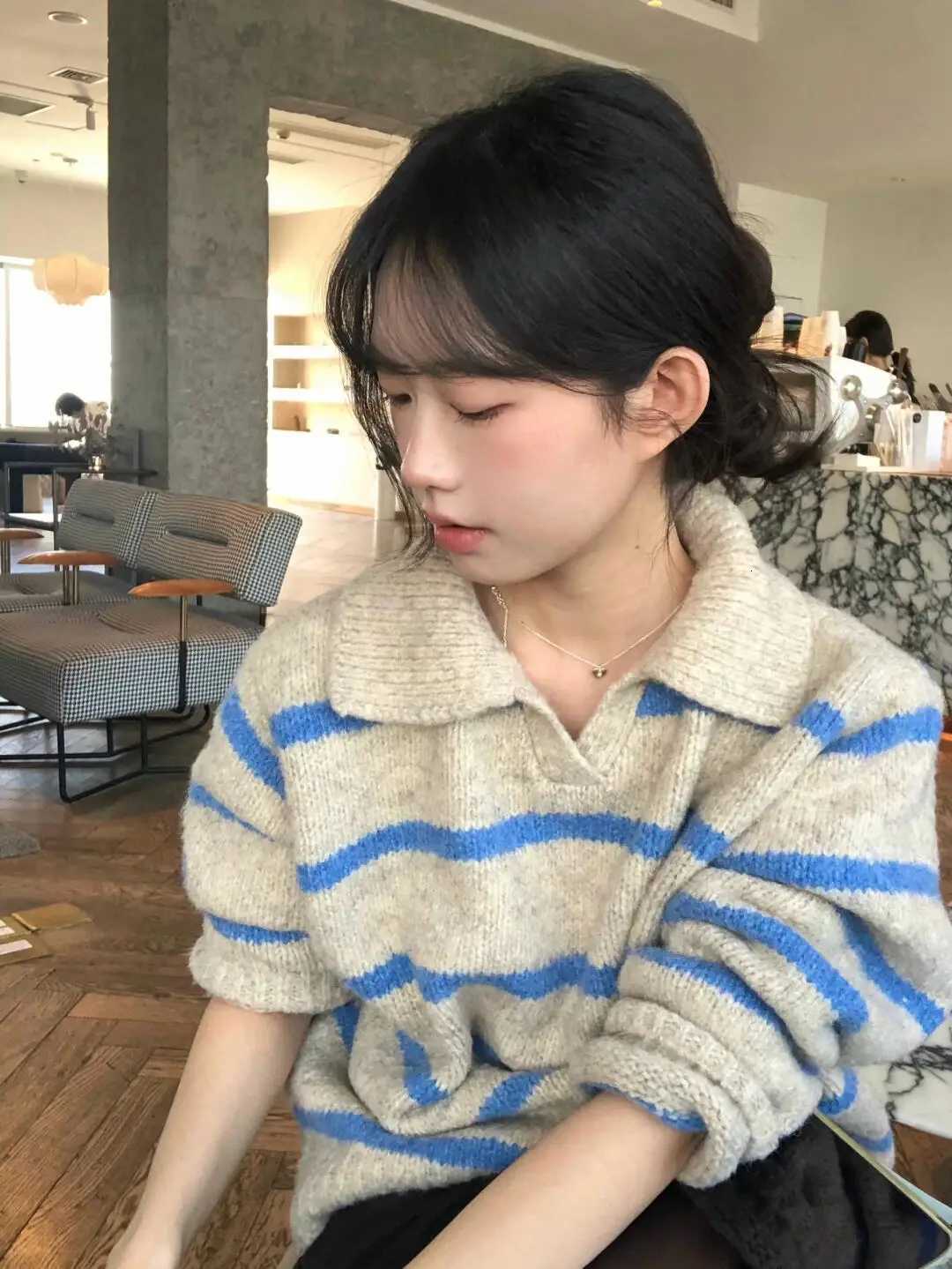 Women's Sweaters 2025 Striped Sweater Autumn Women O Neck Full sleeve Jumpers Female Knitted Pullovers Ladies Lapel Striped Warm Tops J538 D260