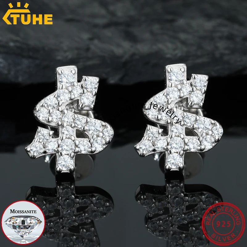TUHE Unisex Classic Dollar Moissanite Earring For Women Jewelry Silver 925 Sterling Silver Gold Plated Wedding Jewelry Women Gif