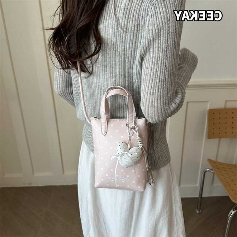 Cross Body CEEKAY Women's Small Tote Bag Light Pink Polka Dot Pattern Bow Charm Pendant Thin Strap Versatile Everyday Commute Casual Style D260