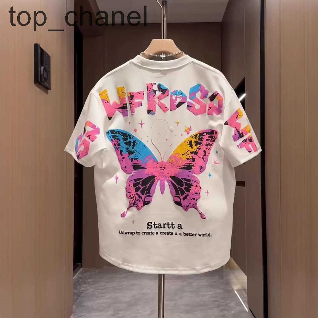 Luxury Brand Designer Clothes 2025 Summer New Men's Short Sleeve Embroidered Foam Printed Colorful Butterfly Casual Half Sleeve T-Shirt Fashion