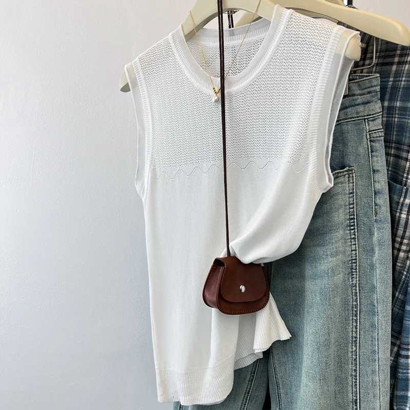 Women's Sweaters Sweaters White Sleeveless Knitted Sweater Women Pullovers Fashion O-Neck Knit Sweater Pullover Women Tops Sueters De Mujer Q22