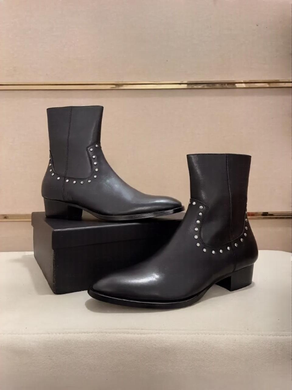 Leather Ankle Boots Women Luxury Designer Side Zipper Suede Pointed Toe Low Heel Fashion Classic Casual Winter Black Dress Office Party Outdoor Walk
