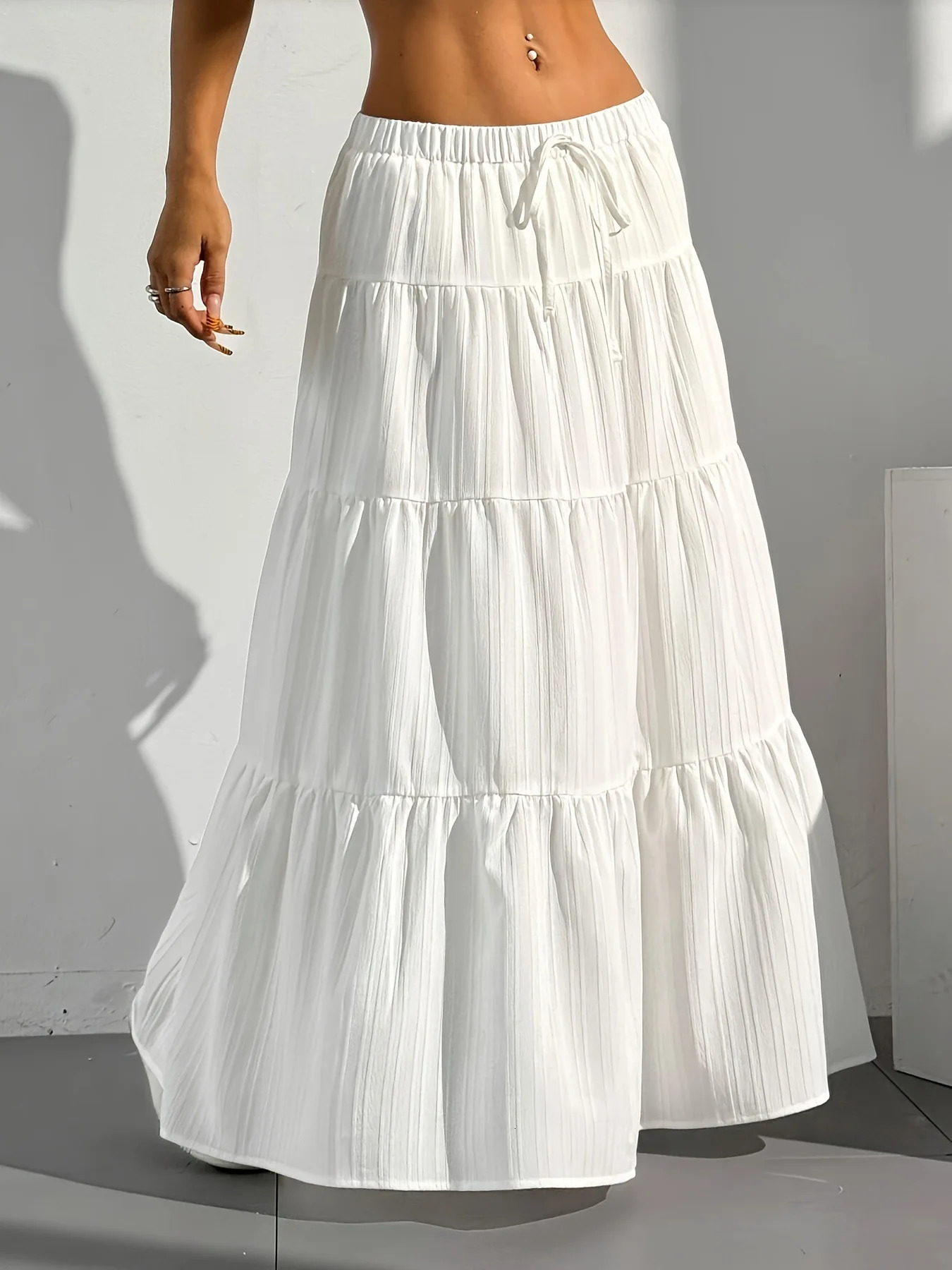 European and American Cross-Border Style Spring and Summer Women's Skirts Tie-Strap Spliced Flared Skirts Loose Long 260923