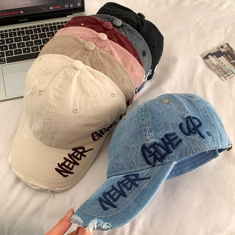 Washed Denim Baseball Caps for Women's Men Versatile Embroidered Letter Wide Brim Hats Street Fashion Hats Visors Duckbill Caps Z260922