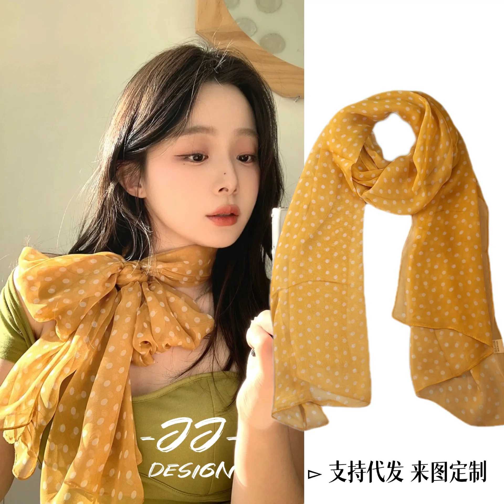 Spring and Summer New Small Polka Dot Thin Chiffon Georgette Light Fashion Decorative Silk Scarf Long Women's Scarf Z260922