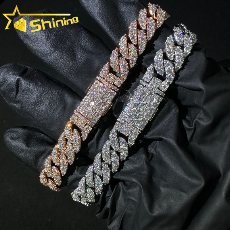 Wholesale Miami Unisex 10mm Cuban Link Chain Bracelet White Gold Rose Gold Plated 925 Silver Hip Hop GRA Certified Moissanite