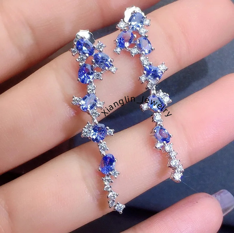 Jewelry Silver Tanzanite Drop Earrings 4mm*5mm Natural Tanzanite Silver Earrings for Party 925 Silver Tanzanite Jewelry