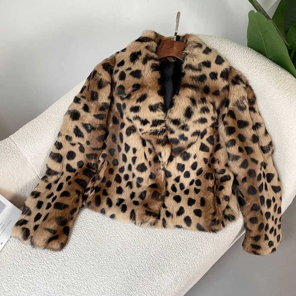 OFTBUY 2024 Turn-down Collar Outerwear Strtwear Natural Rabbit Fur Coat leopard Winter Jacket Women Thick Warm Elegant M260922