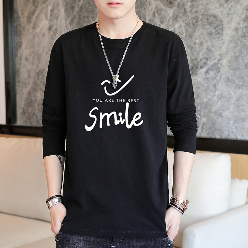 Autumn trendy white long-sleeved T-shirt for men, new style men's clothing, sweatshirt, inner layer, base shirt