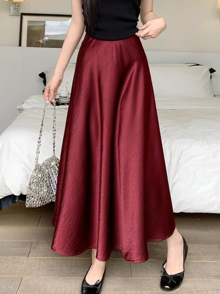 Plus Size Satin HalfBody Skirt Female 2026 Spring Korean Fashion Temperament Elegant Solid Casual Aline Skirts 260923