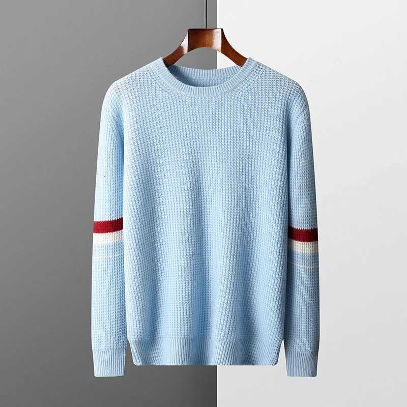 Women's Sweaters 100% pure wool men's round neck pullover sweater 2026 autumn and winter knitted warm sweater color blocked business casua