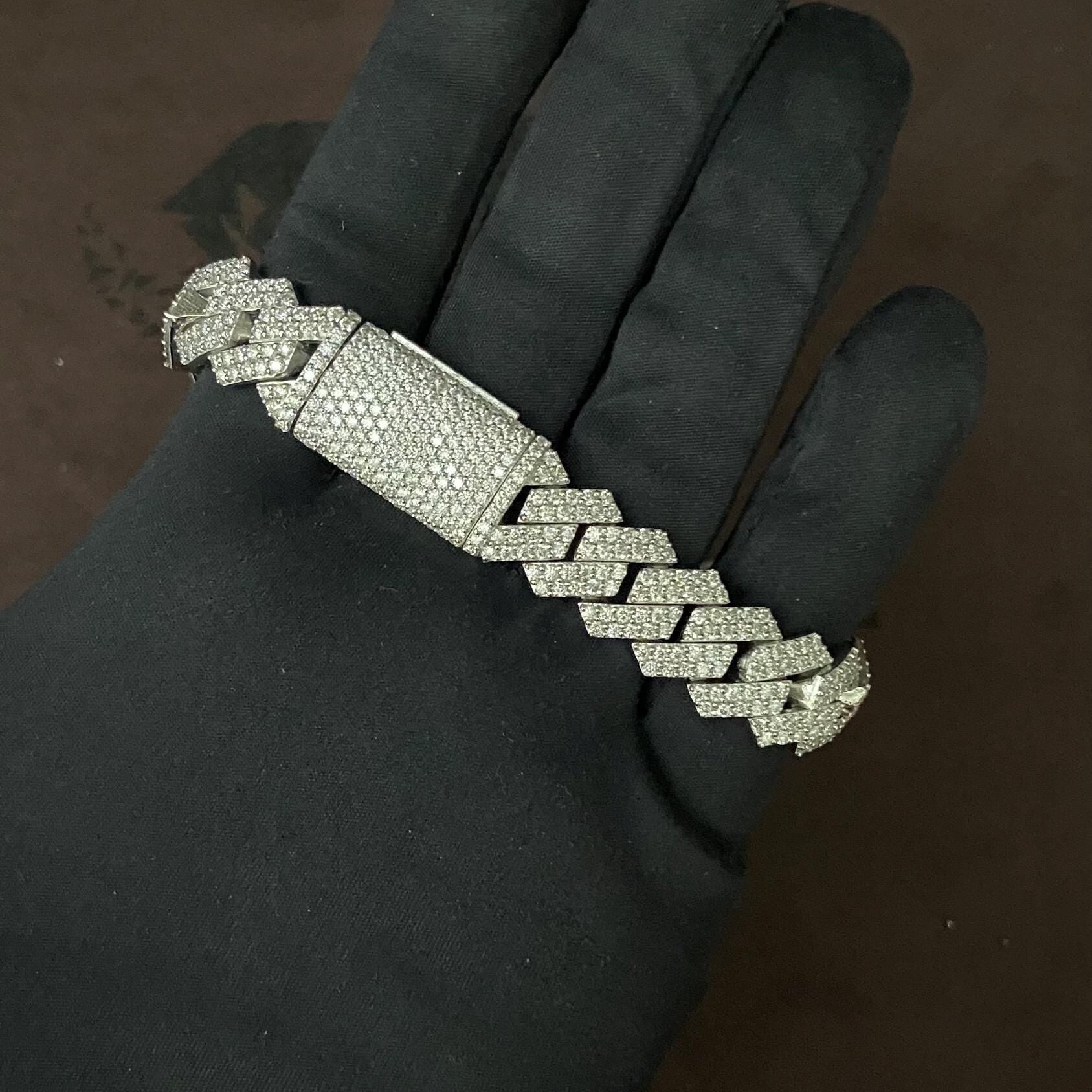 Custom 14mm Lab Grown Diamond 4ct Hip Hop Cuban Link Bracelet 10k 14k 18k VSS1 Prong Set Iced Men's Gift Rhodium Plated
