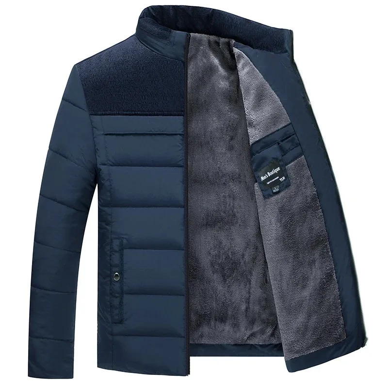 Puffer Jacket Men's Plush Thickened Parkas Stand Collar Jacket Men's Coat Winter Warm Thick Zipper Coat Padded Overcoat for Men 260922