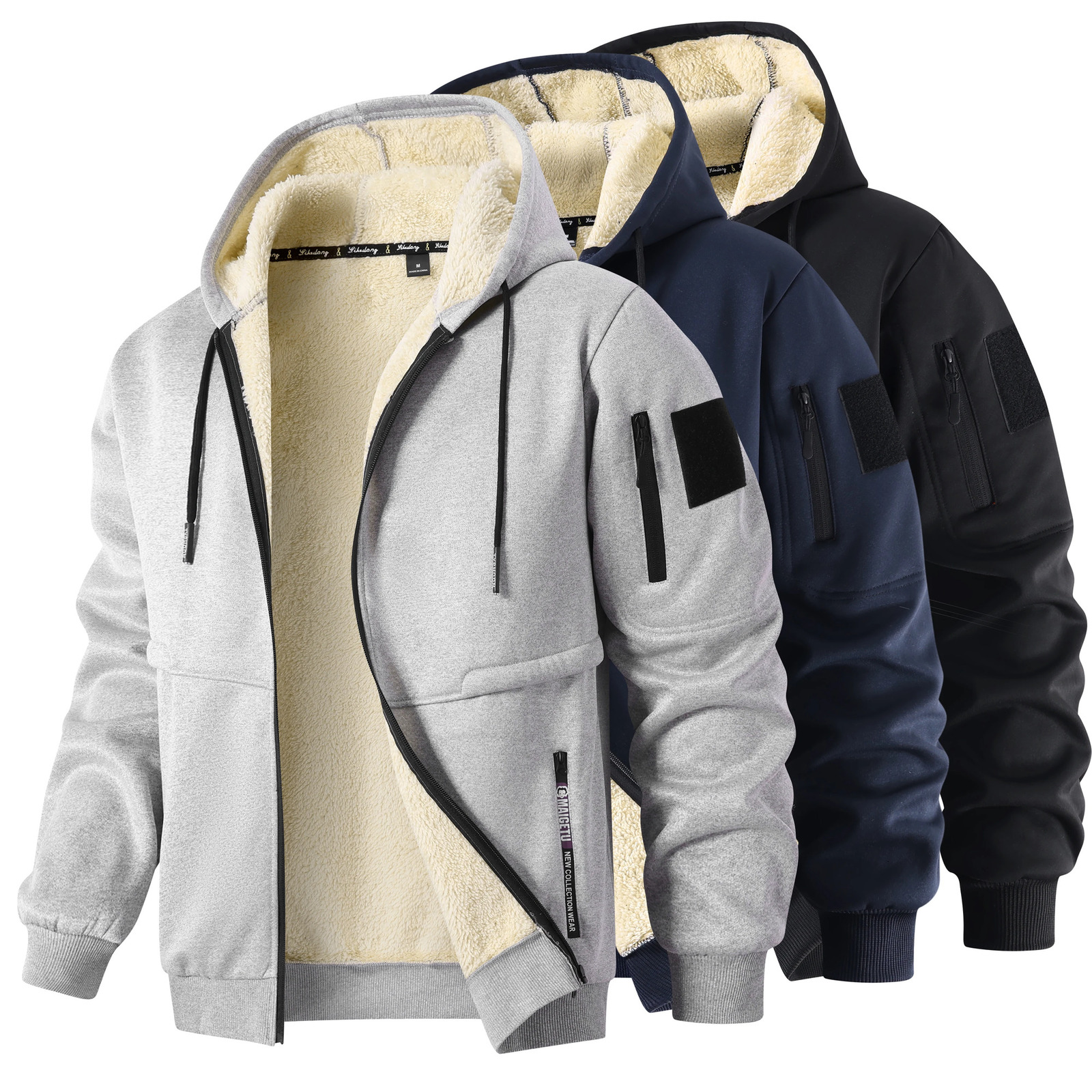 Winter Fleece Jacket Men's Casual Thickened Wool Jacket Warm Zipper Hoodies Cardigan Sports Long Sleeve Sweatshirts Hooded Coat260921