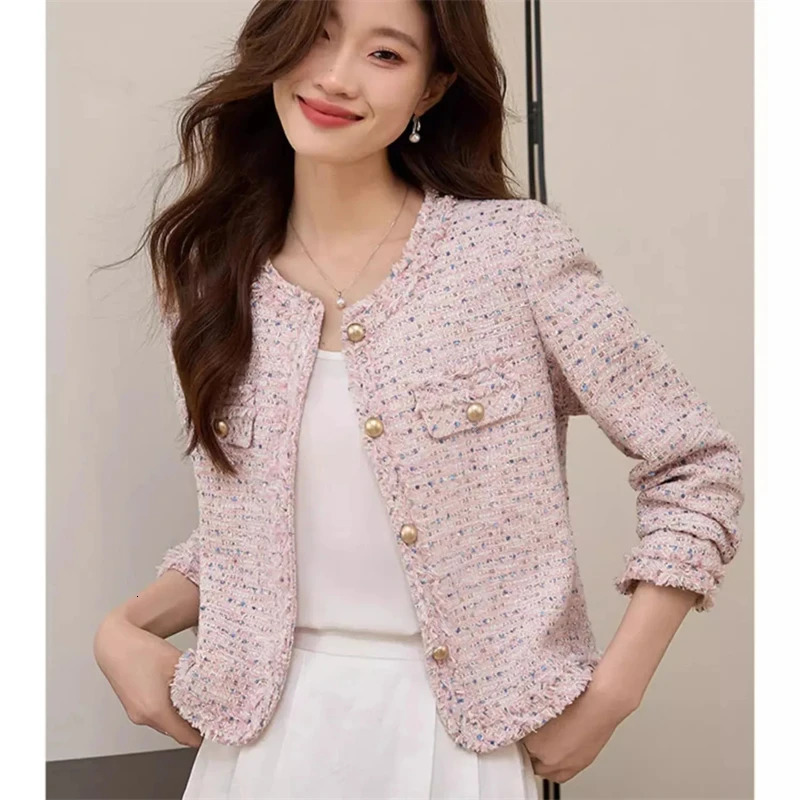 Ladies Short Jacket Spring Autumn High End Single-Breasted Lady Outerwear High-Grade Tweed Retro Style Women's Slim Coat 260922