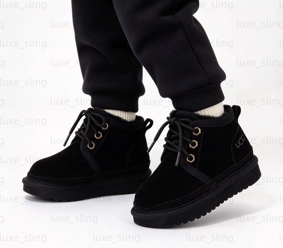 Kids Lace Up Winter Snow Boots New Australia brand designer boots Suede Upper Warm Faux Fur Lining Anti-slip Sole Ankle Boots for Boys Girls Outdoor