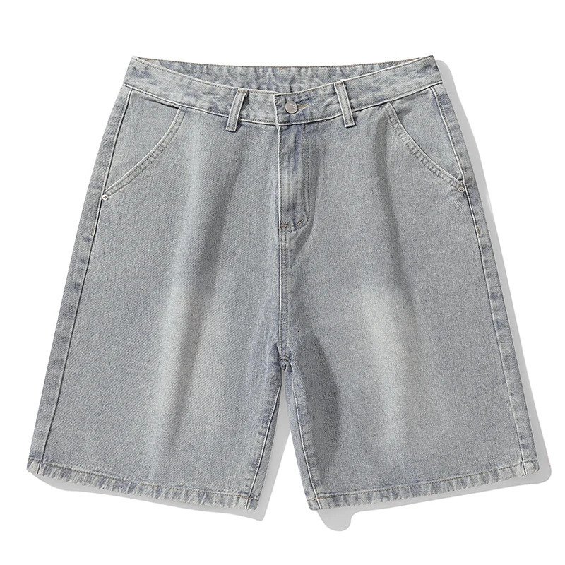 summer denim shorts men's loose Korean retro crease short jeans fashionable washed casual denim shorts streetwear 260921