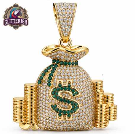 925 Silver Gold Plated Moissanite Money Bag Pendant Round Brilliant Cut Hip Hop Necklace for Men Women