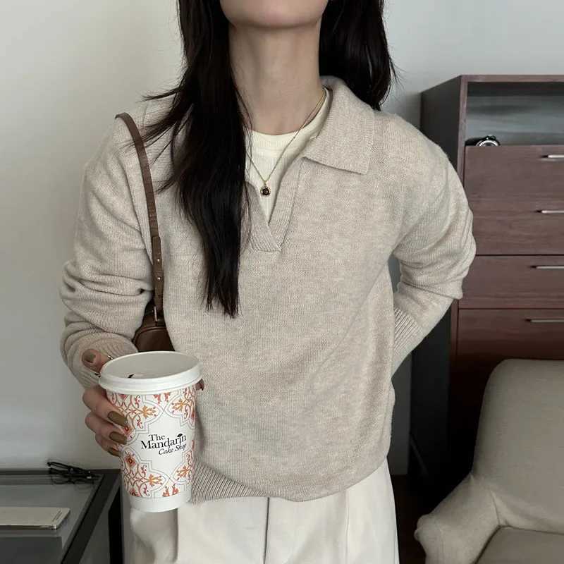Women's Sweaters Knitted Sweater Women Pullovers New Long sleeve Turn Down Collar Knit Sweater Pullover Women Tops Sweaters Sueters De Q926 D26