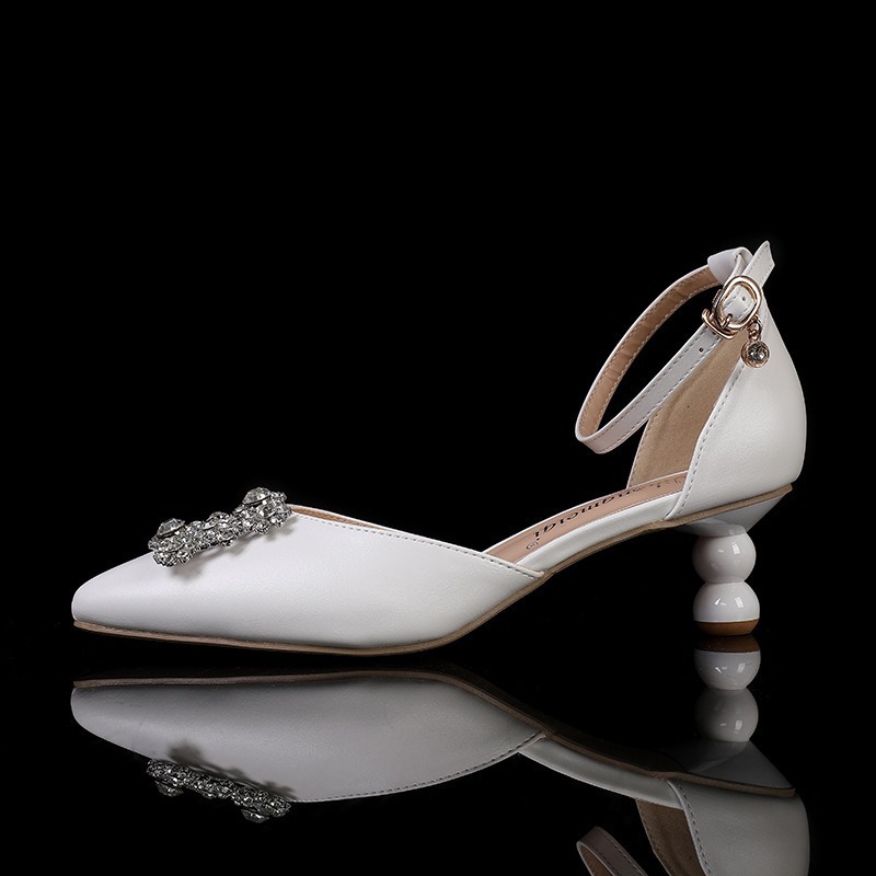 Women Plus Size Silver Ball Shaped Heel Slingback Pumps Rhinestone Brooch Pointed Toe Evening Party Prom Shoes