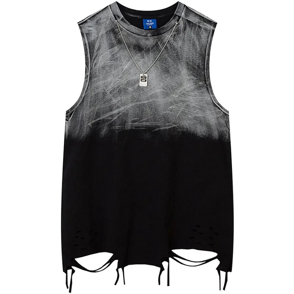 Summer Mens Color Matching Raw Edge Sleeveless Vest American Retro Fashion Trend Street Loose Breathable Niche Mens Tops 260923