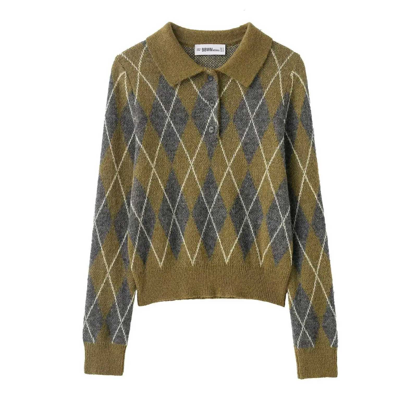 Women's Sweaters Zevity Women Vintage Geometric Pattern Crochet Knitting Sweater Female Chic Collar Slim Pullovers Coat Tops SW9479 D260923