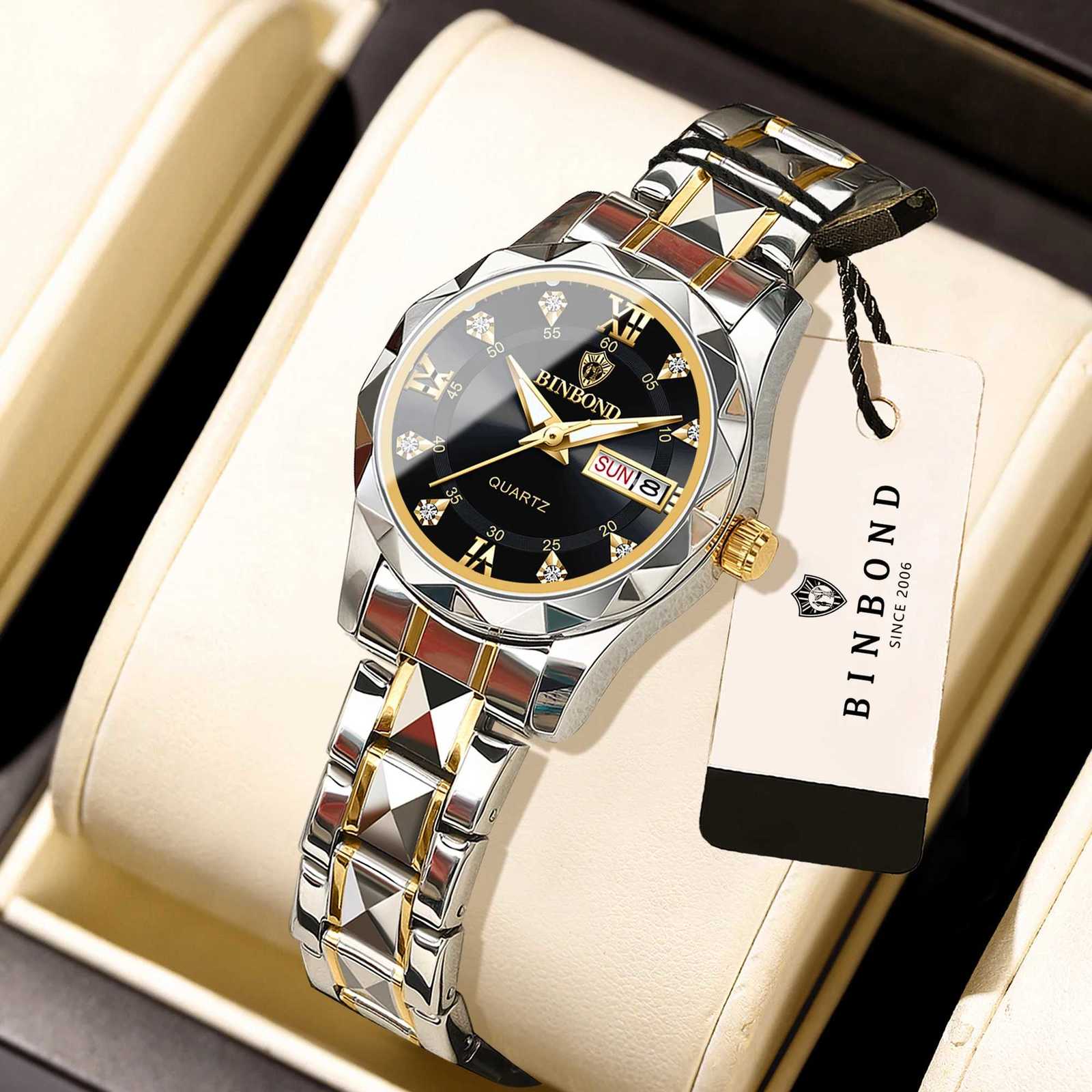 Women's Watches BINBOND Ladies Reloj Sturdy Quartz Watches For Women Luxury Luminous Waterproof Accurate Auto Date Week Display Women's Wa