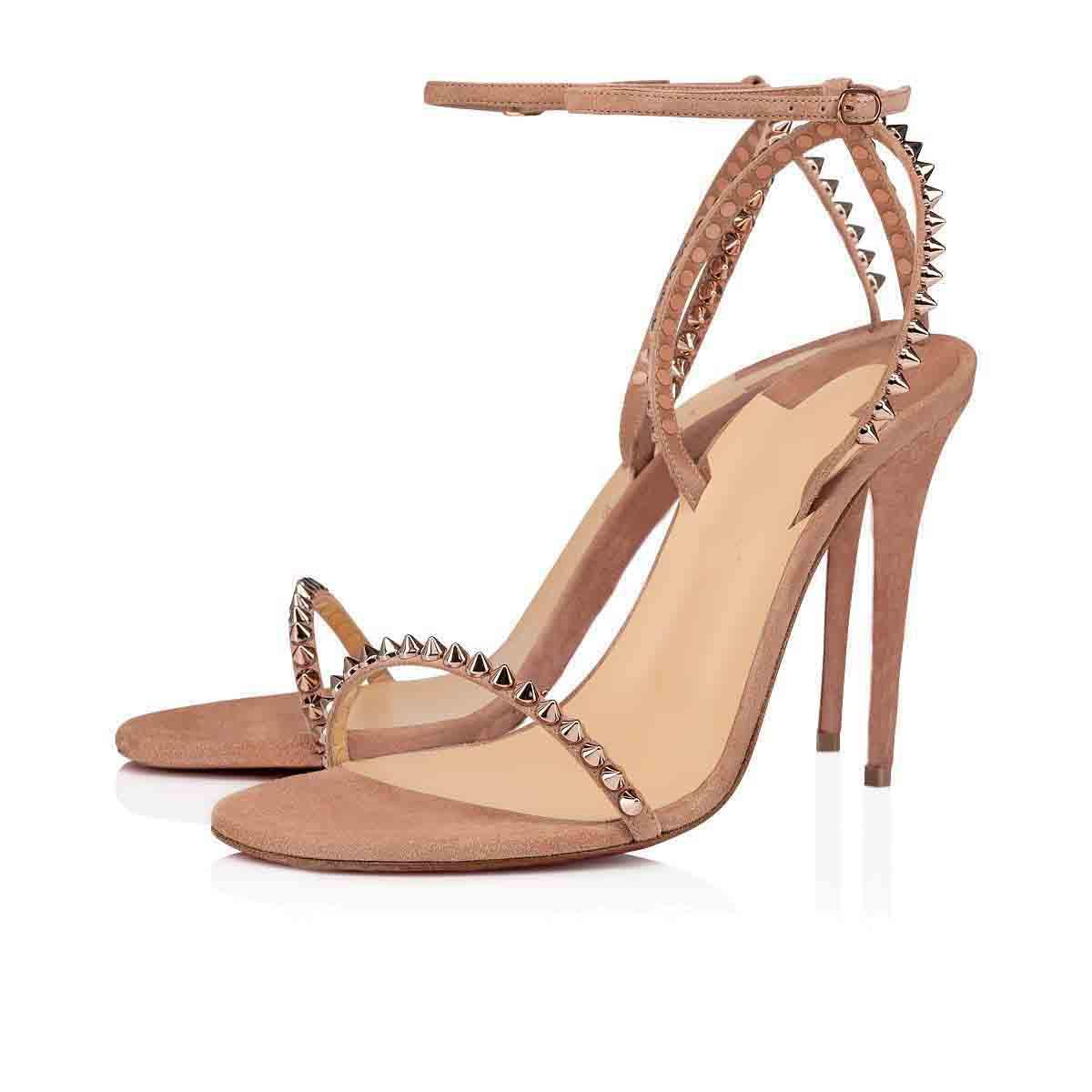 New Summer Lofty Heels Lady Sexy Sandals So Me Spiked Black Nuede Veau Velours Leather,Cool Ankle Strap Women Wedding Party Dress Shoes