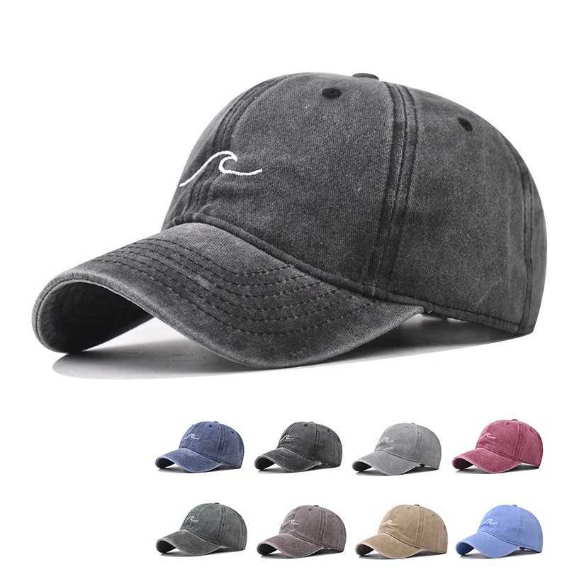 Wave Ripple Embroidery Baseball Cap Solid Color Washed Cotton Dad Hats Simple Vintage Hip Hop Hats For Women Men Snapback Caps Z260922