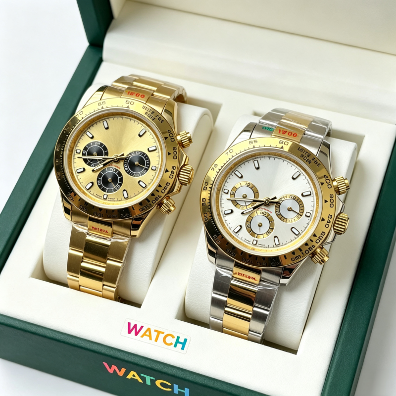 Luxury Watch Mens Designer Moissanite Diamond Chronograph Green Dial Gold Stainless Steel Watches Men Designer Watch Ladies Waterproof with Box Gift