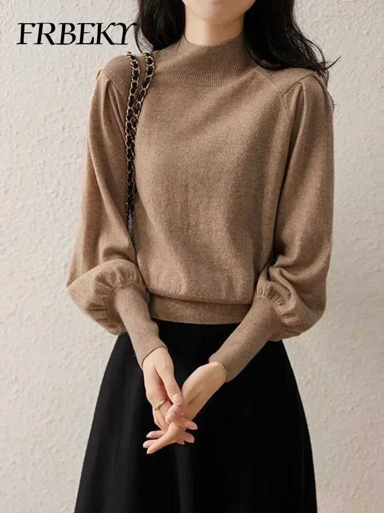 Women's Sweaters Korea Lantern Sleeve Long Sleeve High Neck Sweater Autumn Winter Solid Color Knitwear Sweater Pullover Outerwears Jumper Tops
