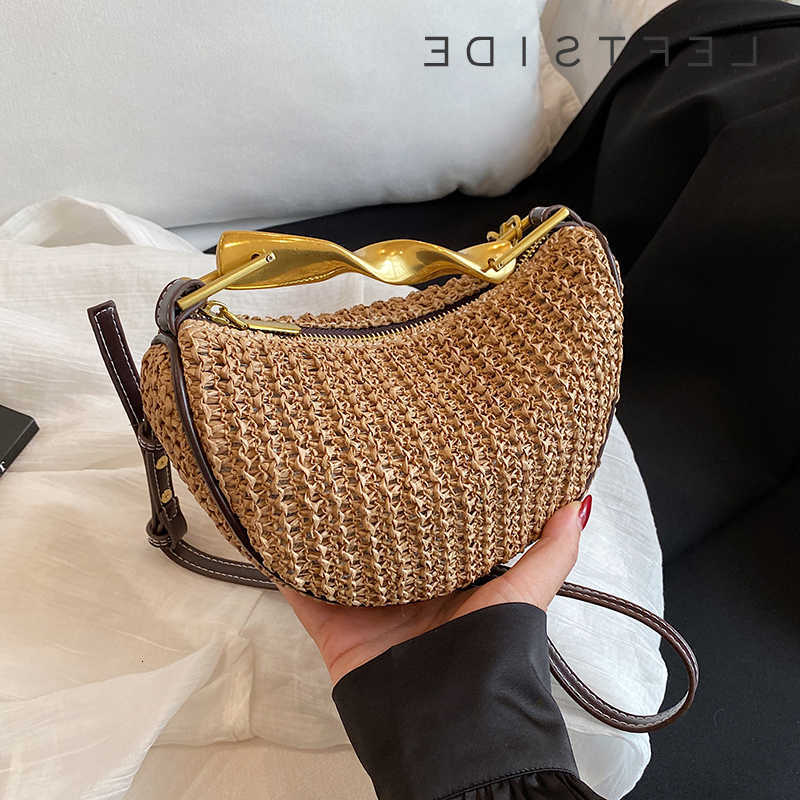 Straw LEFTSIDE Weave Cross Body Shoulder Bags for Women 2025 Summer Designer Small fashion Crossbody Bag Females Beach Bags Handbags D260923