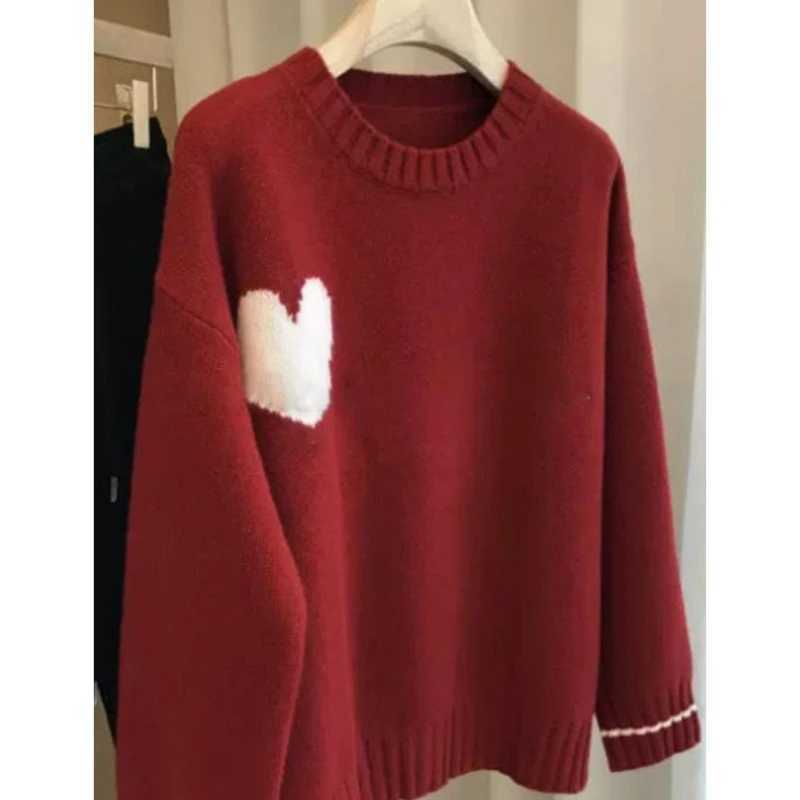 Women's Sweaters Korean Version Love Red Sweater Knitted Sweater Lazy Fashion Pullover Top Women's Clothing H260923