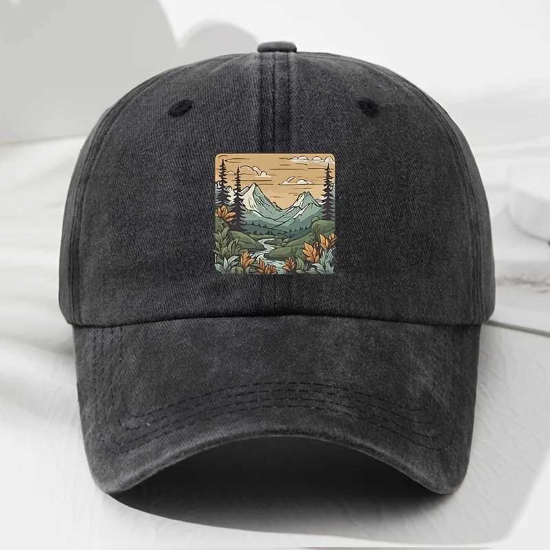 Baseball cap landscape print retro men's and women's fashionable outdoor hat outdoor sports fishing hiking camping Z260922