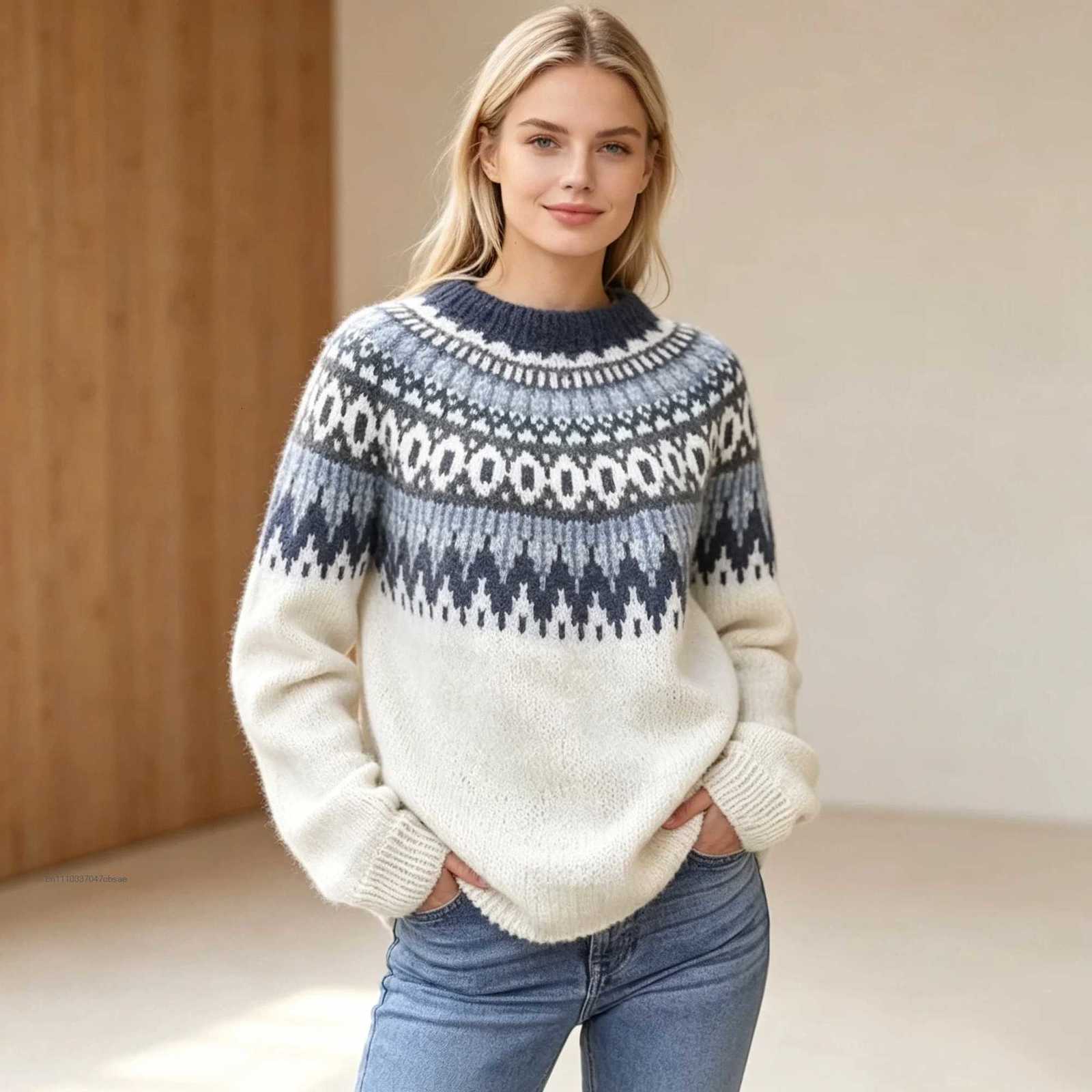 Women's Sweaters Women Sudaderas Knitted Fashionable Printed Long sleeved Pullover Looseoft Plush Pullover Sweater For Street Daily Sweater Clo