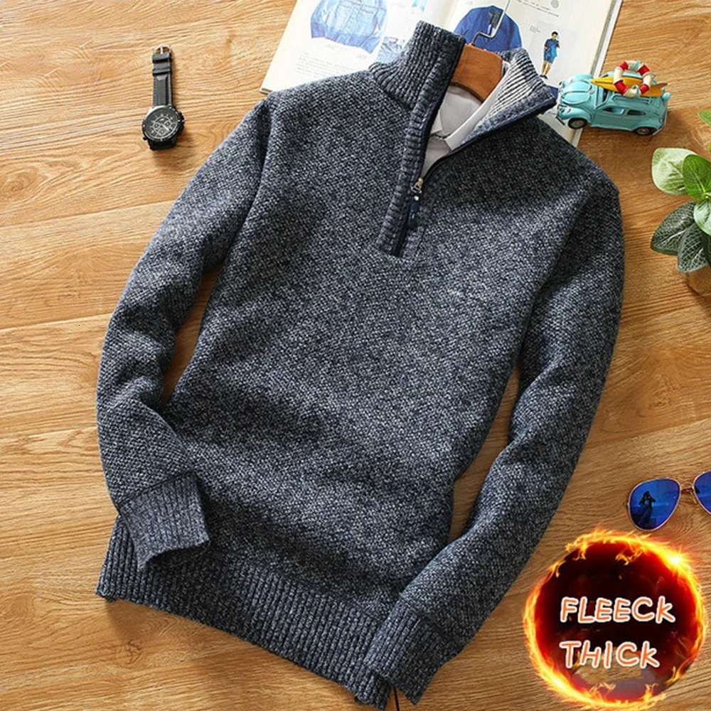 Autumn Winter Men Fleece Knitting Sweaters Jackets Slim Fit Warm Zipper Pullovers Thick Sweater Coat Male Trendy Streetwear 260922