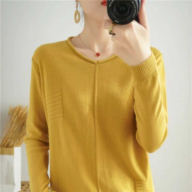 Women's Sweaters 2026 Autumn/Winter Women's New Pullover Casual Solid 100% Cotton Knitted V-Neck Loose Sweater Fashion Soft Breathable Top