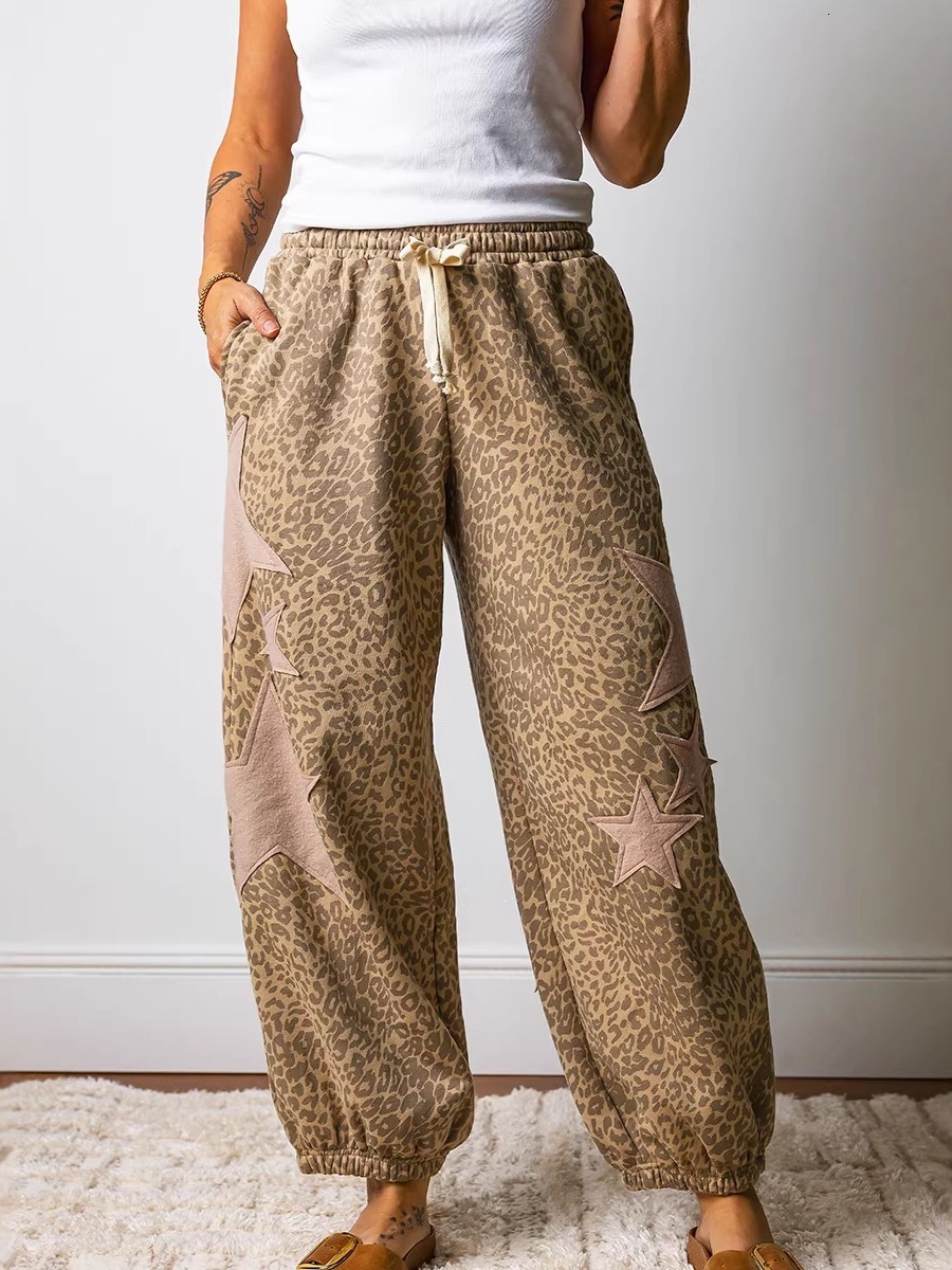 Luxury 2026 Summer New High Waist Casual Women's European And American Style Street Leopard Print Loose Drawstring Long Pants