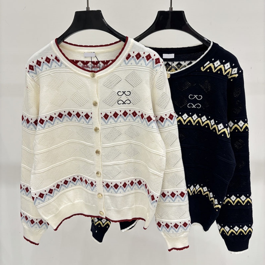 Women Striped Loose Knit Cardigan Designer Bohemian Style Hollow Out Sweater Coats Outdoor Vacation Diamond Embroidery Cardigan