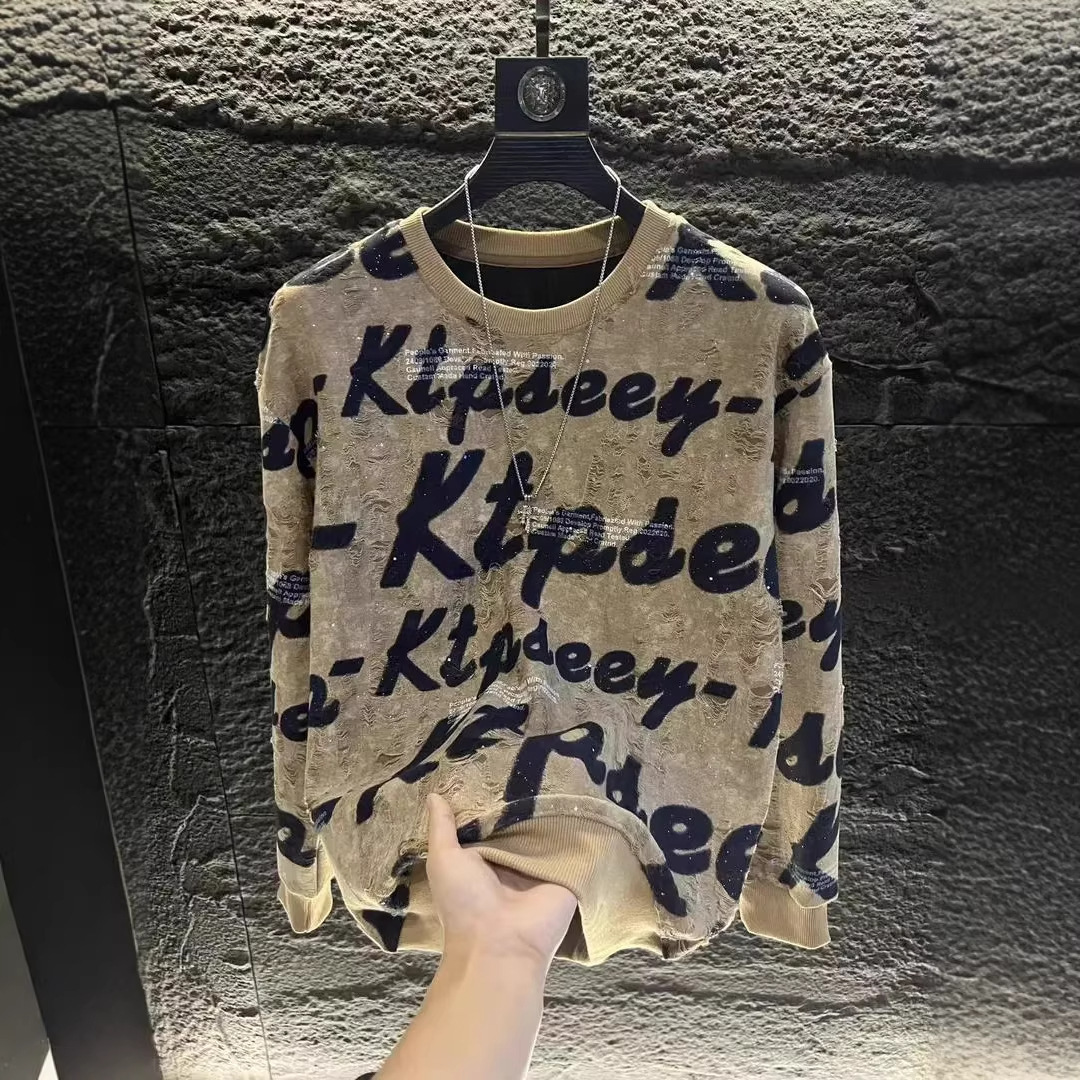 Luxury Brand Designer's New Winter Men's Ragged Long-sleeved Fleece Pullover - Trendy, Unique, Fashionable, Versatile, Casual, And Niche-f