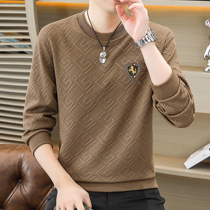 2026 New Design Men's Luxury Brand Spring-autumn Fashion Jacquard Trendy Embroidery Long-sleeved T-shirt Blouse Round Neck Pullover Casual Base