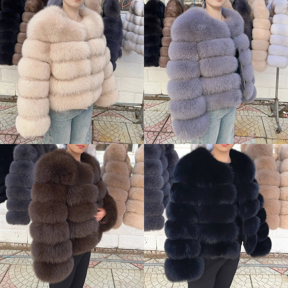 Designer Womens Fox Fur Coat Winter Fashion Brown Luxury Leather Outerwear Warm Fluffy Jacket Elegant Natural Fur Style Ladies Winter Coat ll soft