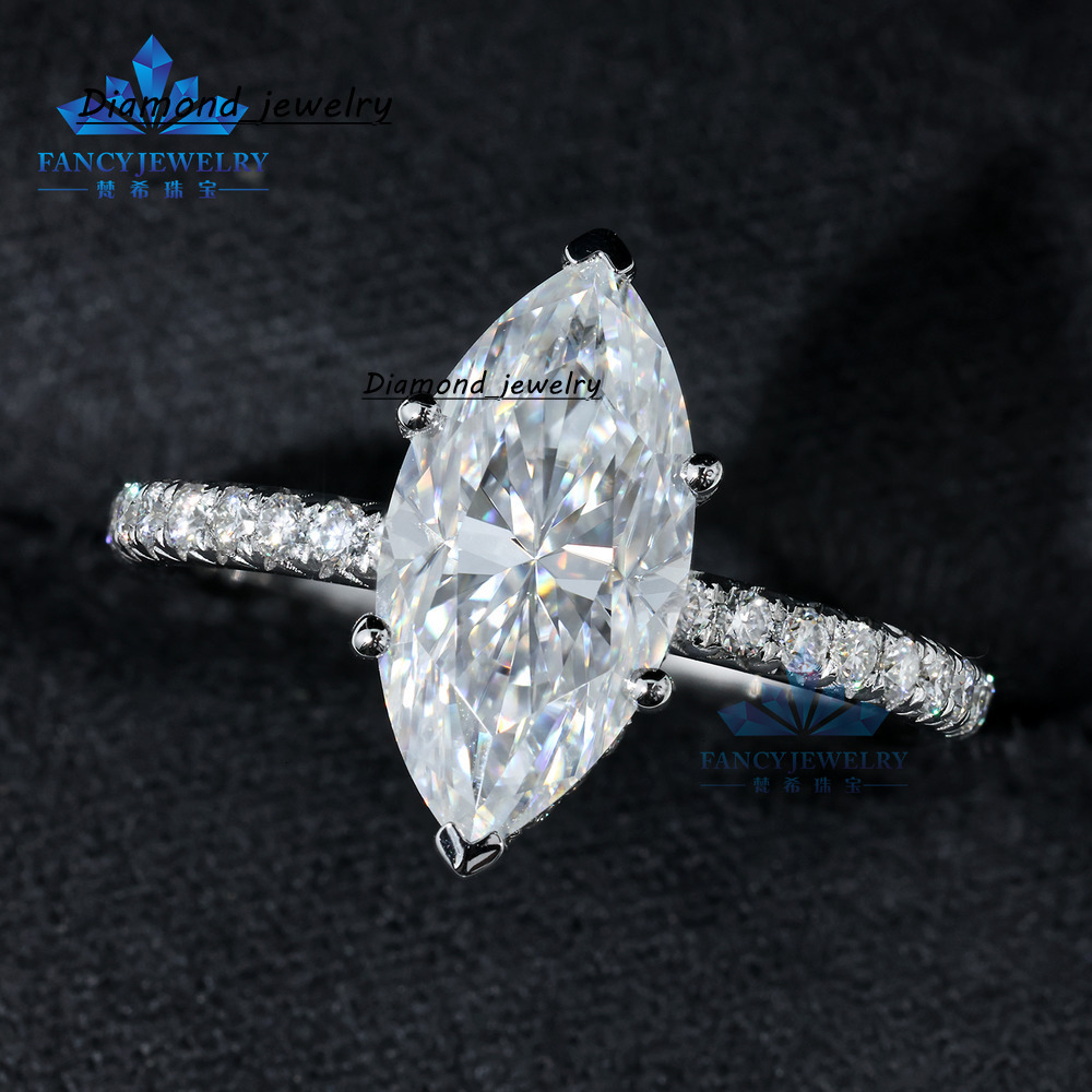 Custom Luxury Jewelry 10K 14K 18K White Gold HPHT CVD Lab Grown Diamond 1-3carat Marquise Cut Diamond Ring With IGI