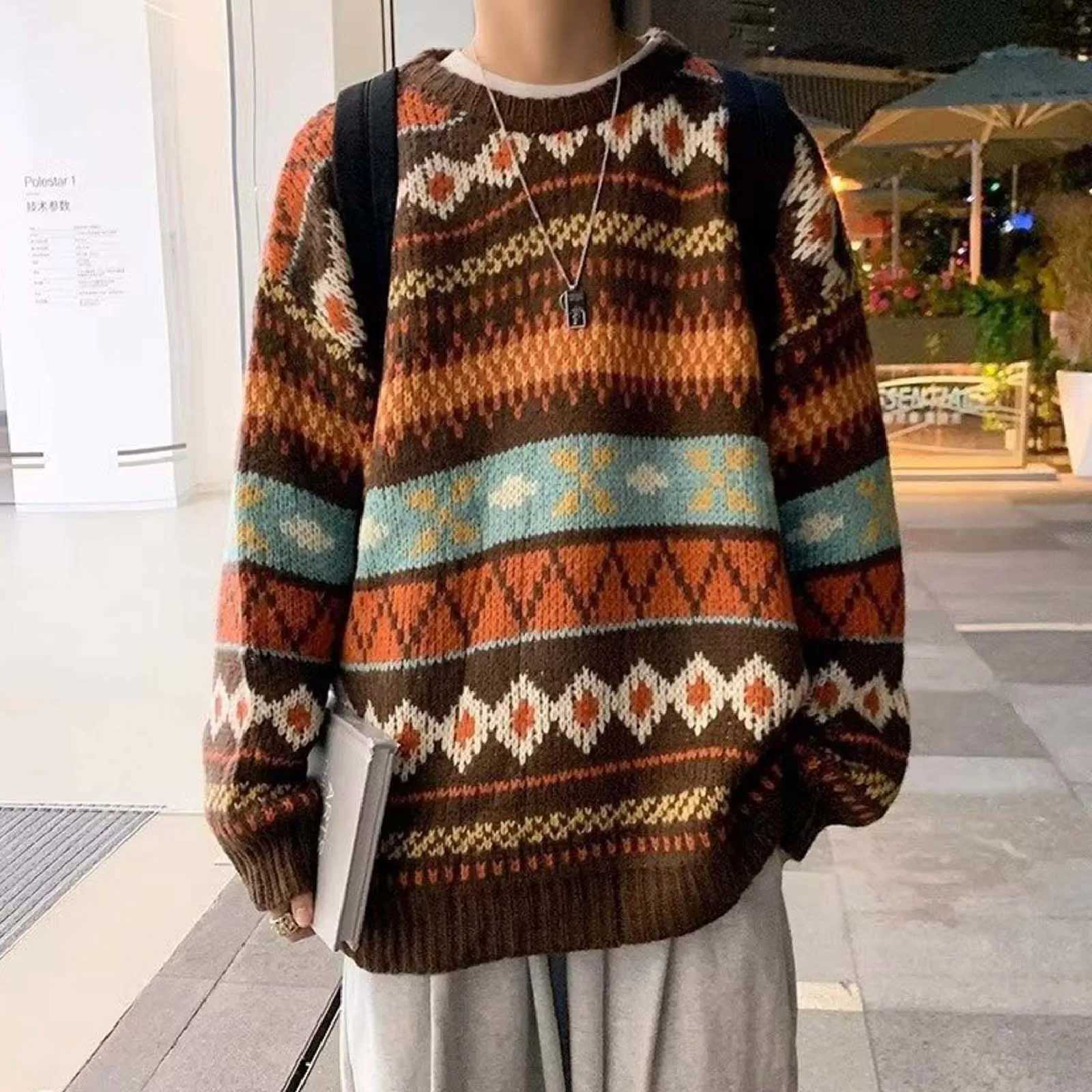 Women's Sweaters Winter Pullover Sweaters For Men Graphic retro Christmas Sweaters Trendy Ethnic Loose Tops Casual Knitted Pullovers D260923