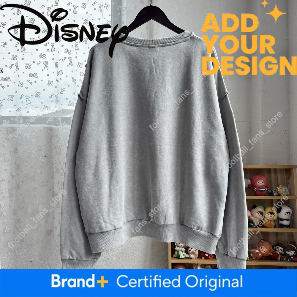 Comercio exterior Sudadera con cuello redondo y letras de dibujos animados vintage lavada con forro polar para hombres y mujeres con bordes deshilac